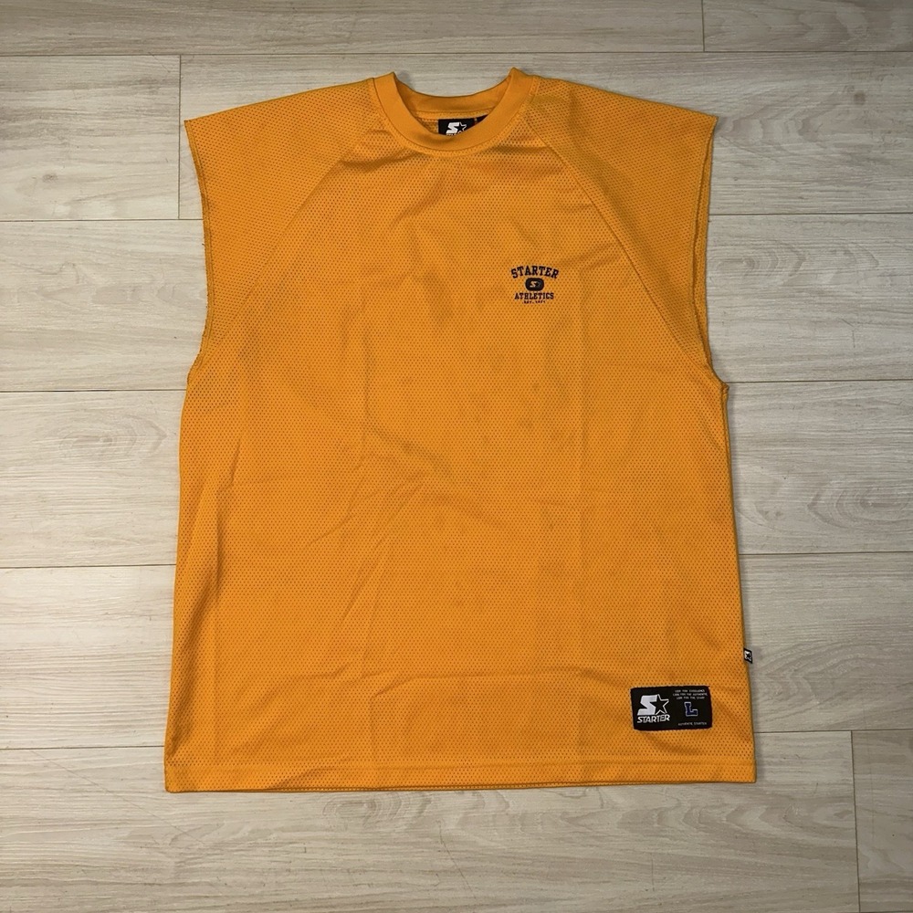 Vintage Y2K Starter Mens Large Athletic Jersey Yellow Performance Mesh Gym‎